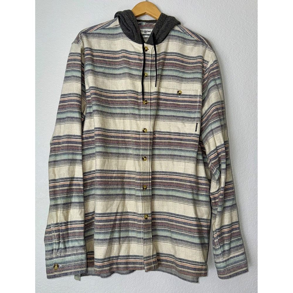Billabong XXL Plaid Hooded Shirt Jacket Button Front Long Sleeve Core Fit